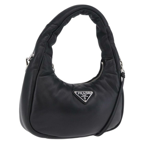 PRADA 手提包，柔軟襯墊納帕皮革，兩用，黑色/銀色，正品，貨號 199964SAM