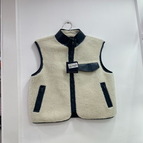 ouis Vuitton lv經典爆款 胸前口袋浮雕壓印logo 藍色拼接白色羊羔毛 皮面立領馬甲 背心 48尺碼 全新 肩43 胸49 長66