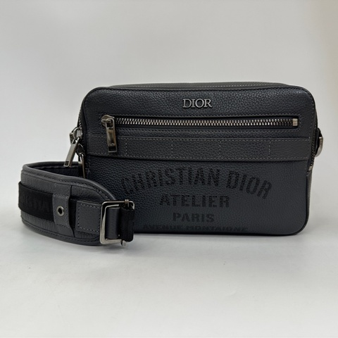 Dior 灰牛皮銀釦ㄇ拉斜背相機包