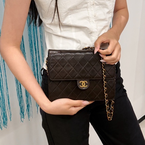 Chanel 香奈兒 黑金信封口蓋包 vintage中古方胖子鏈條包