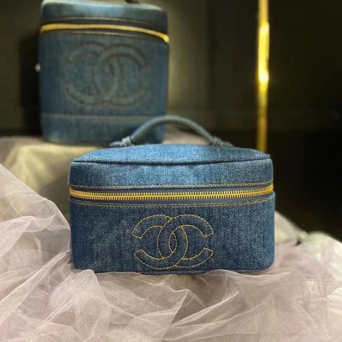 Chanel 藍色 牛仔 化妝包