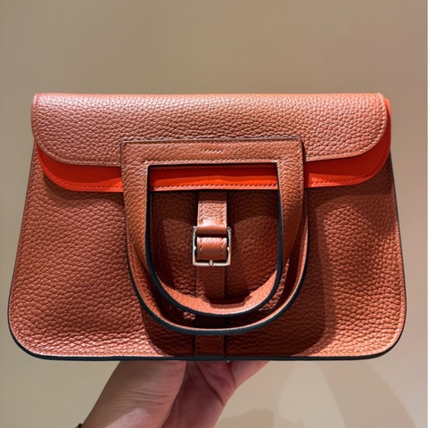 99新 Hermès 愛馬仕 halzan25南瓜色內拼磚紅色 Z刻