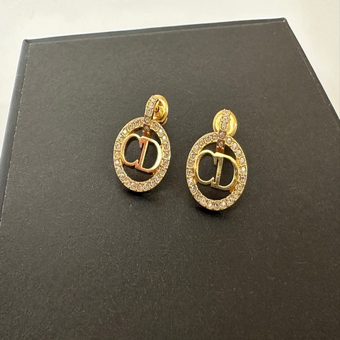 Dior 金色CD外圈水晶耳針式耳環