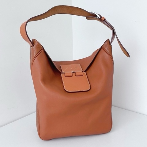 【近新閒置品】Hermes 愛馬仕 稀有款virevolte 金棕色銀扣 單肩包 小號 T刻 包身S皮 兩側TC皮 皮牌和肩帶hunter皮