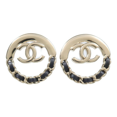 CHANEL 金屬/羊皮皮革Leather-Woven Chain CC Circle Earrings耳環