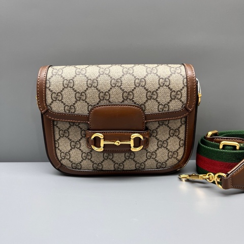 GUCCI 老花拼棕小號1955馬鞍包 97新
