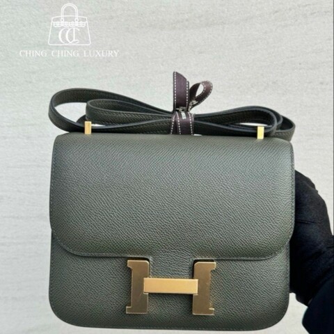 🌈Hermes💚Mini Constance 19💚C6灰綠色金扣💚全套有單🌈99新🌟Epsom皮🌟有貼膜🌟有盒💚miniconstance🌟constance19🌟愛馬仕🌟