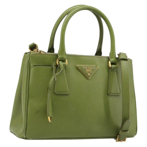 PRADA Galleria 手提包 Saffiano 2way 綠金 Auth 199533A
