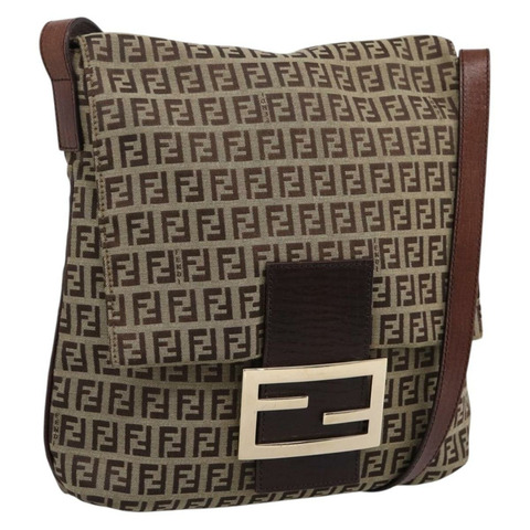 FENDI Zucchino帆布Mamma Baguette單肩包 米色 金色 正品 ka5997A