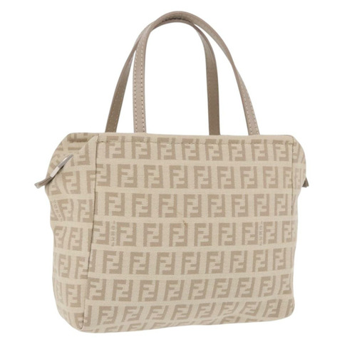 FENDI Zucchino帆布手提包 米色 銀色 正品 ka5985A