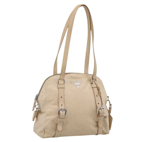 PRADA 皮革單背包 米色 銀色 正品 200826V