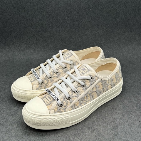 DIOR迪奧厚底鞋 Walk'n'Dior 刺繡 Oblique 印花 低幫 女款 淺灰色滿印logo 37.5碼