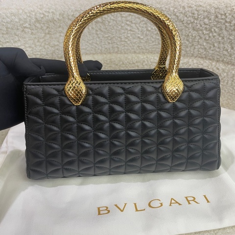 全新BVLGARI 寶格麗 Serpentine Duo 金色雙頭蛇手把 配黑色牛皮 托特包
