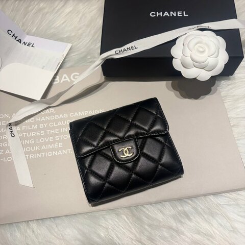 CHANEL 格紋三折中夾 黑色