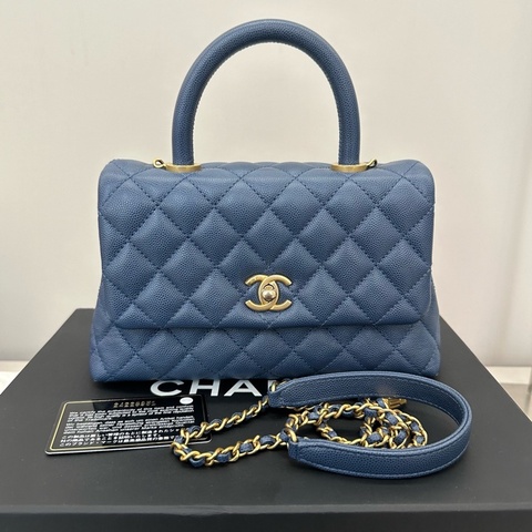 CHANEL 香奈兒  cocohandle 菱格紋牛皮金扣手提包單肩包 24開