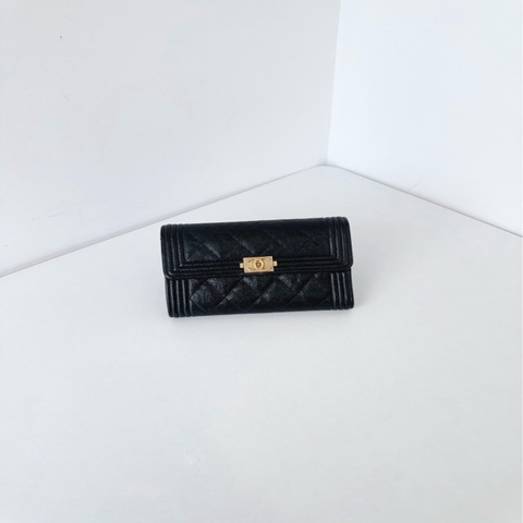 Chanel 香奈兒 荔枝紋牛皮 黑銀 leboy