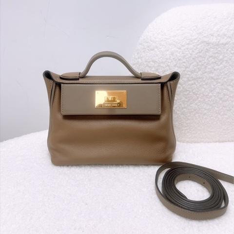 Hermes mini 2424 Z 近似大象灰/威爾馬犬灰金釦