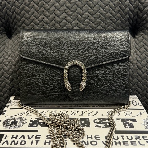 古馳/Gucci Dionysus 黑色全皮鑽扣酒神woc】尺寸：20cm*13cm*6c