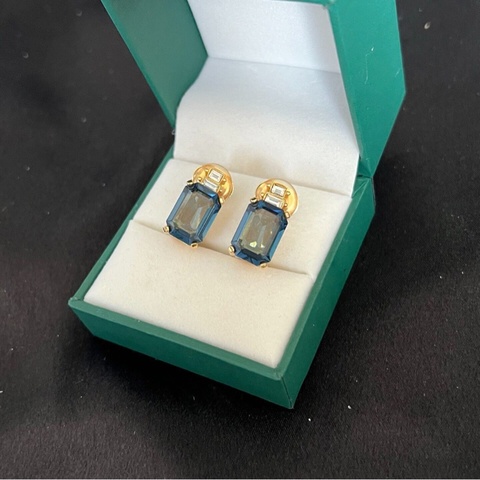 【傳承寶物💎歐洲中古收藏品✨全網稀有】Dior迪奧 中古藍寶石耳夾 經典金色邊框