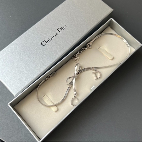 【公主的蝴蝶結choker🎀 Y2K女孩不要錯過🥰】Dior迪奧CD字母蝴蝶結項鍊 銀色蛇骨鏈