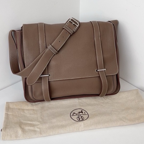【近新閒置品】Hermes 愛馬仕 Steve 大象灰 男士翻蓋郵差包單肩斜背包