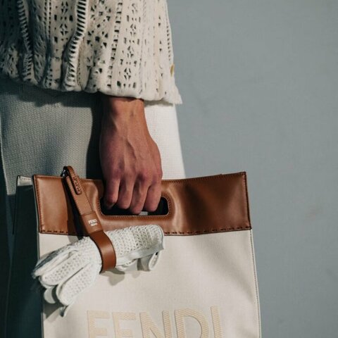 Fendi 帆布拼焦糖 托特包 可手提可肩背 34*38cm 99新配件塵袋 吊牌
