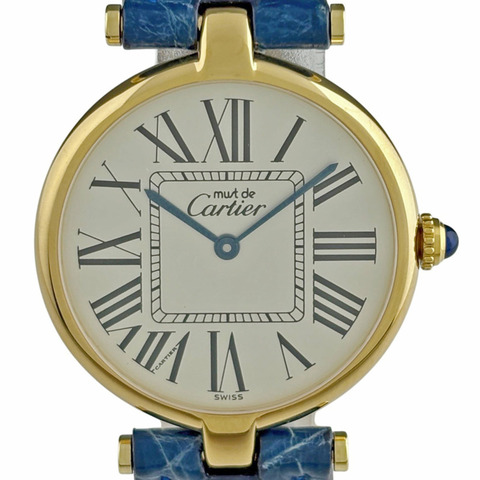 卡地亞 Must Vendôme LM W1005454 手錶，銀色皮錶帶，石英錶，女士款。