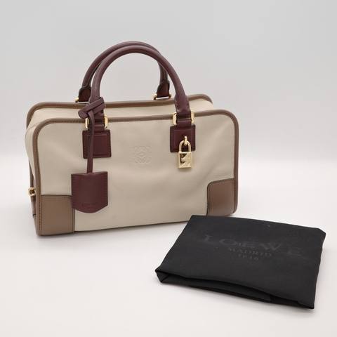Loewe 羅威 Amazona 28 米灰色 撞色 紫色 奶咖色 牛皮 手提包