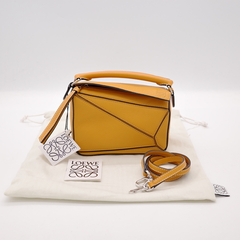 Loewe 羅威 Puzzle mini 迷你包 芥末黃 牛皮 手提包 斜挎包 單肩包