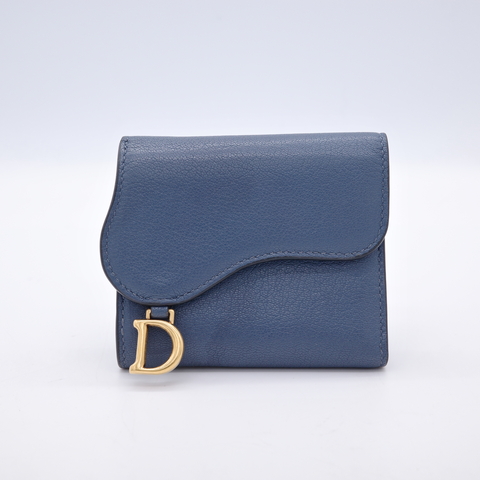 Dior 迪奧 Saddle 藍色 牛皮 兩折 短夾 （鈔票位+4卡位+零錢包）