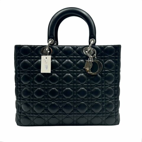 【美收精品】Dior 黑色格紋皮革黛妃包 C-980【隔月月中將轉賣至日本 上架期限30天】