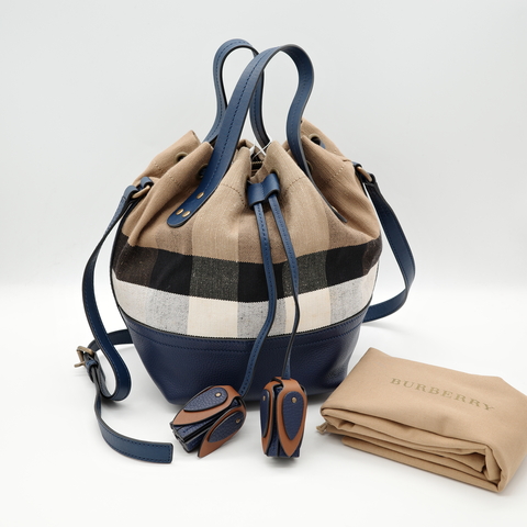 Burberry 博柏利 棕色 格紋帆布 水桶包 手提包 斜挎包 4053323