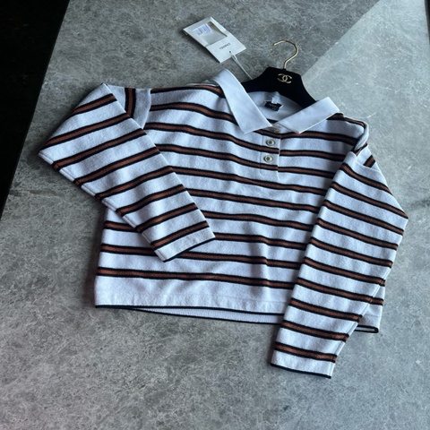 Chanel26C白棕条纹针织polo衫fr34~~