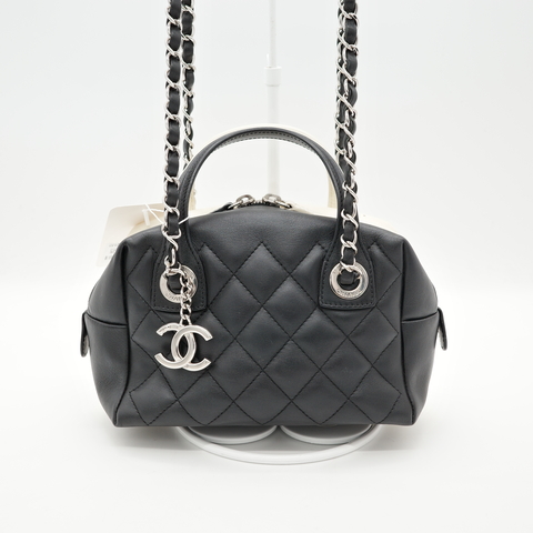 Chanel 香奈兒 mini 保齡球包 雙面 黑白色 牛皮 手提包 單肩包