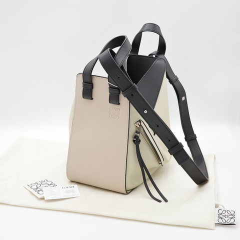 Loewe 羅威 Hammock 黑色 卡其灰 豆綠色 三拼色 經典小牛皮 吊床包 單肩包 斜挎包