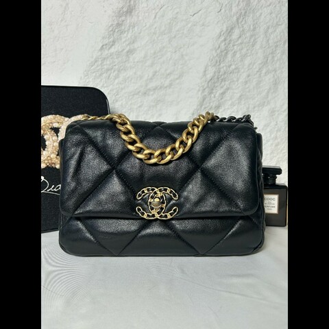 CHANEL 黑金19bag小號 斜背包肩背包