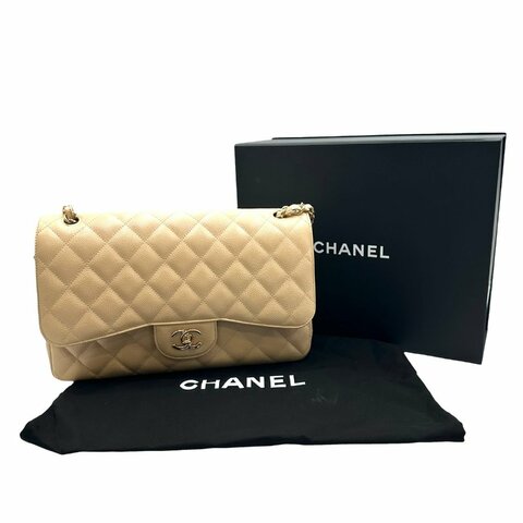 【美收精品】Chanel 米色荔枝紋牛皮肩背包 C-988【隔月月中將轉賣至日本 上架期限30天】