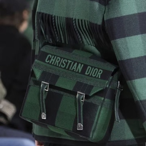 Dior 綠色格紋帆布Camp中號郵差包 28*23cm 95新 配件塵袋