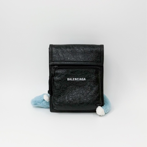 Balenciaga 黑色復古爆裂紋羊皮斜背包