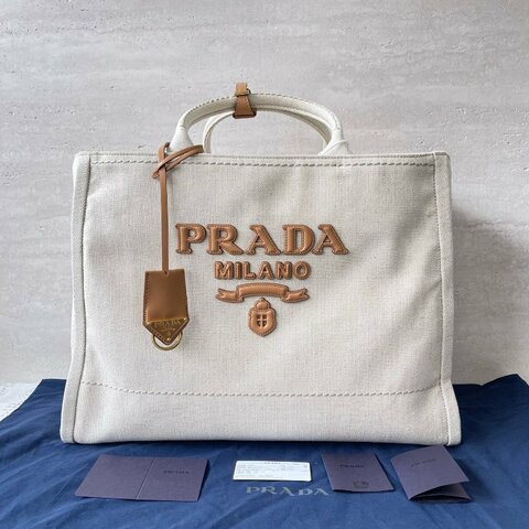 普拉達/Prada 大號亞麻混紡托特包手提包