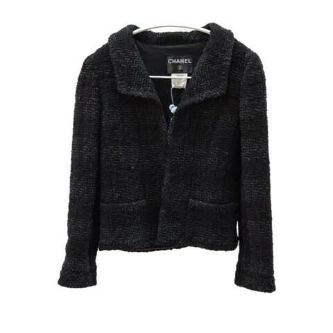 Chanel 06年黑灰羊毛格纹两口袋上衣外套