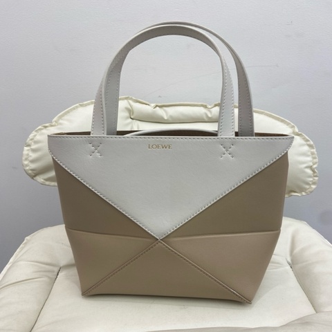 羅意威 Loewe迷你號puzzle fold手袋 沙色拼白色