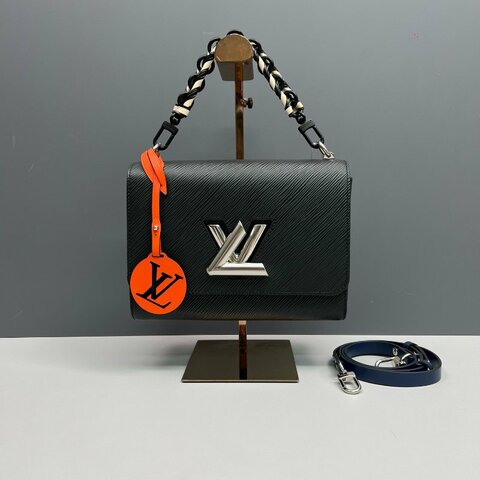 LV路易威登 Louis Vuitton黑銀水波紋Twist手提包單肩包斜挎包 無鏡子