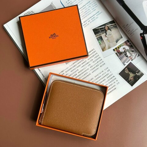 ::HERMES:: Ｗ刻 絲巾短夾 金棕色內裡叢林狗狗 發財拉鍊短夾 零錢包 錢夾 錢包