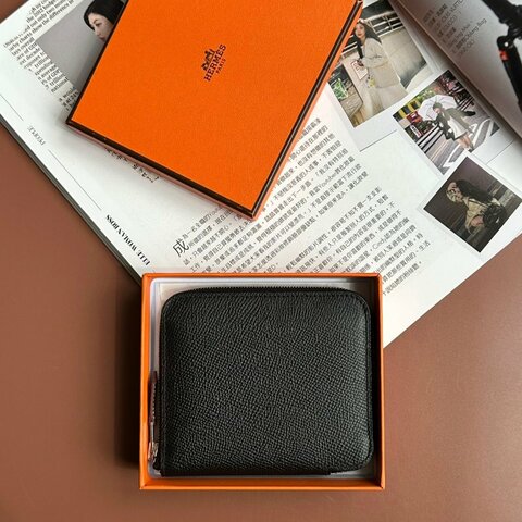 ::HERMES:: Ｗ刻 絲巾短夾 黑色內裡叢林狗狗 發財拉鍊短夾 零錢包 錢夾 錢包