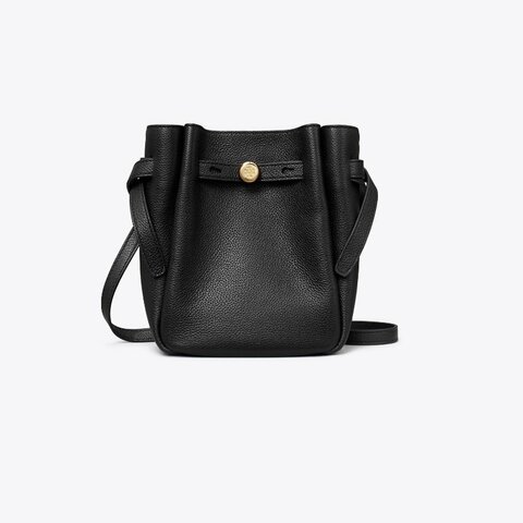 【Tory Burch】專櫃經典款 Romy系列小款防刮皮革側背/束口斜背水桶包