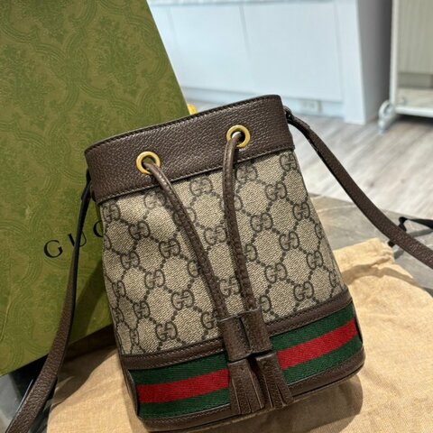 Gucci 經典Ophidia 印花帆布迷你水桶包