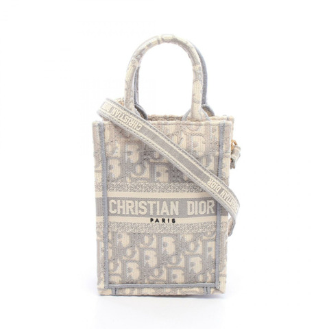 Christian Dior BOOK TOTE 直式手機斜背包 帆布 灰色 白色 二手