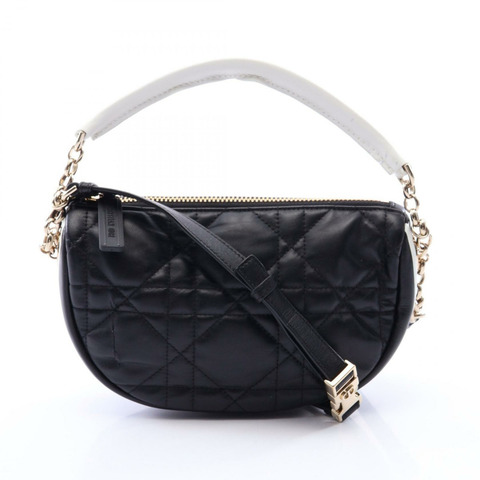 Christian Dior VIBE Hobo Cannage鏈條單肩手提包 皮革 黑白