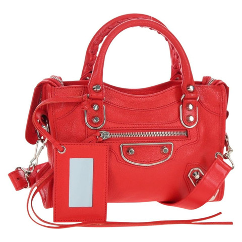BALENCIAGA 金屬邊迷你都會包 皮革 兩用 紅色 390160 正品 199223M